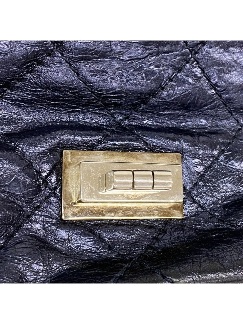 Chanel Shoulder Bag 2.55 Quilted Calf Metallic Navy Silver